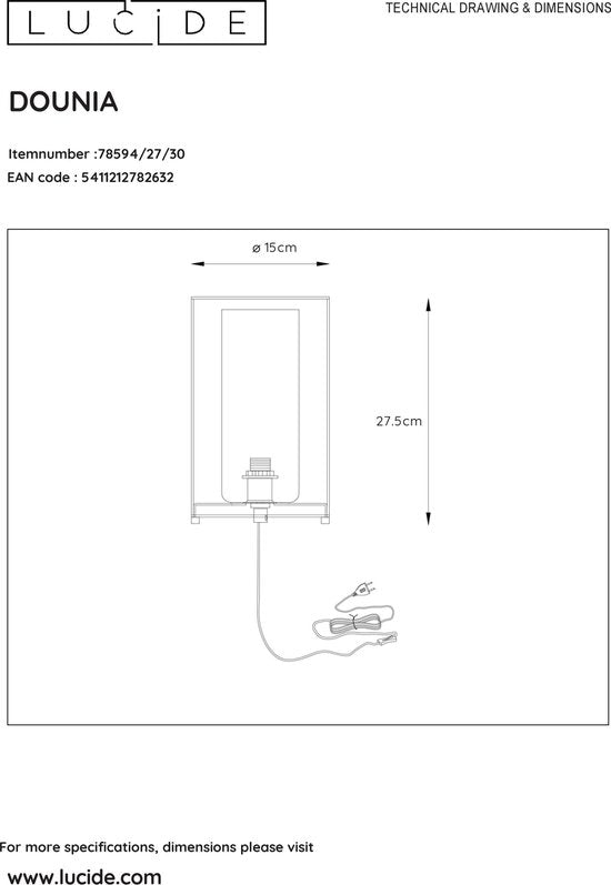 Lampe de table Lucide DOUNIA - Ø 15 cm - E27 - Noir