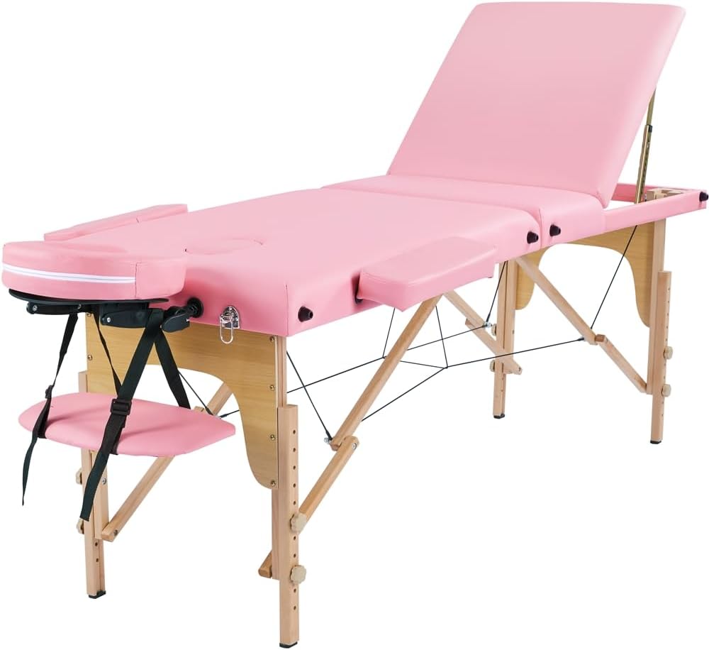 Table de massage Yaheetech à 3 zones - Pliable - 213 × 80 cm - Rose clair