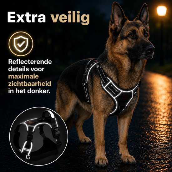 Harnais pour chien By Cee Cee - Harnais anti-traction - Harnais en Y pour chien – Harnais réfléchissant – Noir – Taille XL