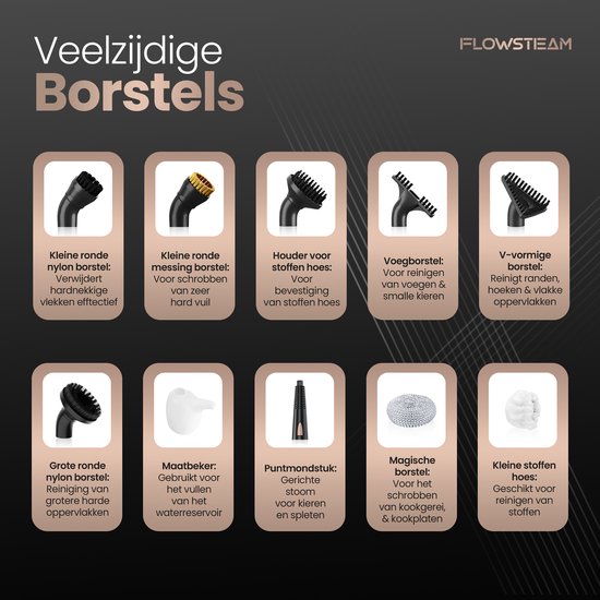 FLOWSTEAM® 7-in-1 Nettoyeur vapeur à main - Nettoyeur vapeur - Nettoyeur de tapis - Nettoyeur de taches - Nettoyeur vapeur à main - Vapeur 110°.