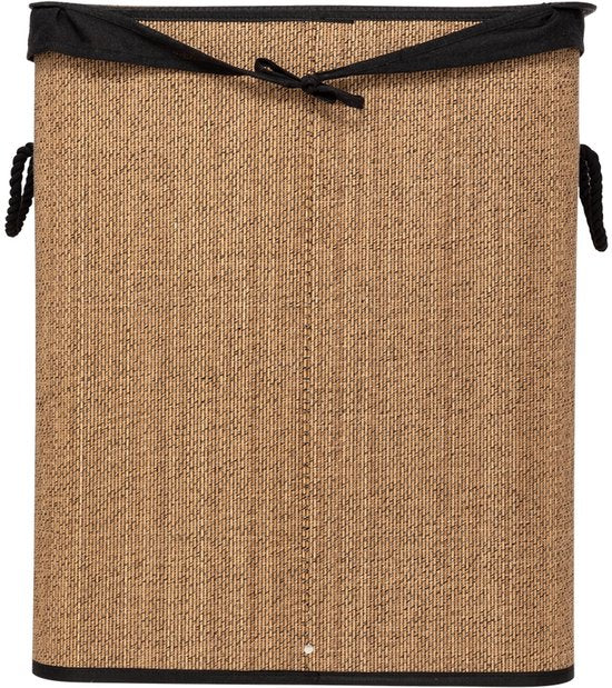 Panier à linge 5Five avec couvercle - bois de bambou - 60 litres - noir naturel - 41 x 30 x 50 cm