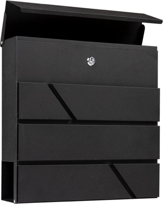 BRASQ Letterbox Hanging Black Deluxe - Boîte aux lettres murale avec serrure et compartiment à journaux - avec matériel de montage et 2 clés - Boîte aux lettres - boîte postale - boîte à lettres - acier inoxydable