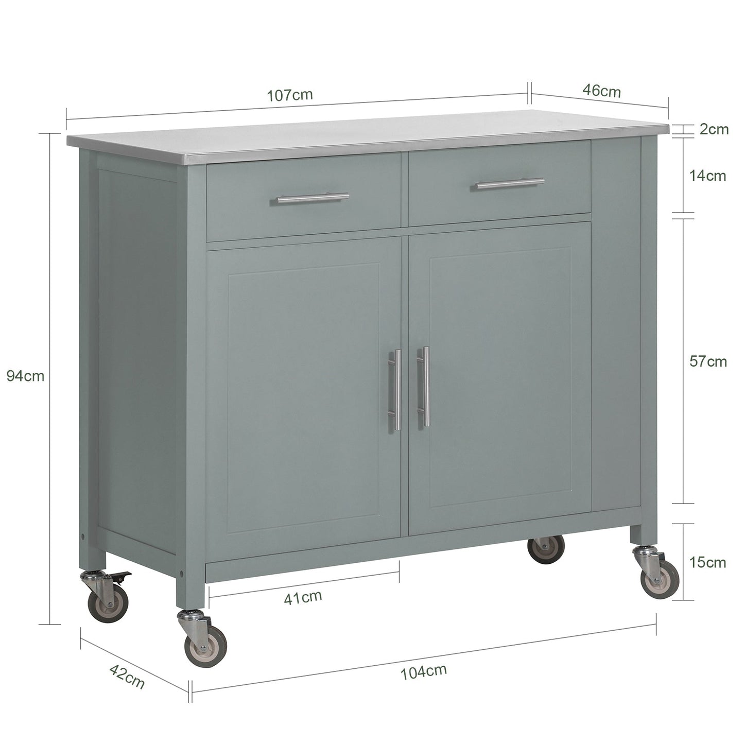 SoBuy Armoire de cuisine sur roulettes - 94x107x46 cm - Max. 75KG - Gris
