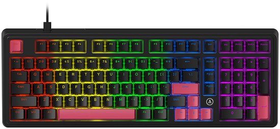 Clavier gaming mécanique filaire AJAZZ AK980 - Disposition à 98 % avec pavé numérique - Fixation par joint d'étanchéité - Remplacement à chaud - RGB - QWERTY américain - Commutateurs rouges - Noir/Rose