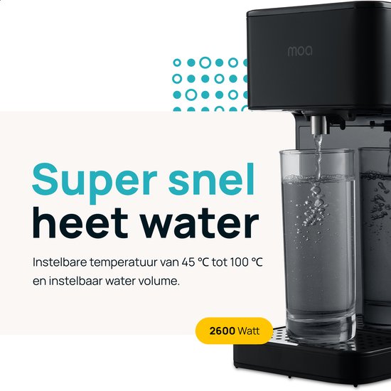 MOA Distributeur d'eau chaude 2.7L avec contrôle de la température - Bouilloire instantanée - 45-100°C - Robinet d'eau chaude - Fonction lait - Sans BPA - Acier inoxydable - Noir
