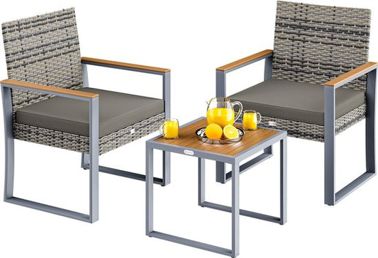 Set de jardin Casaria - 1 table 2 chaises résistant aux intempéries - Bois d'acacia gris