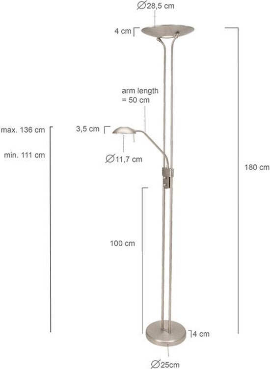 Steinhauer olet - Lampadaire - 1 lumière - H 1800 mm - Acier