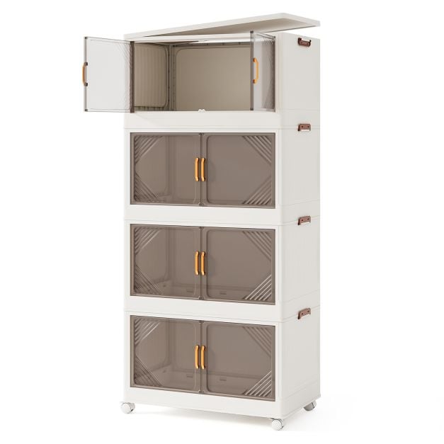 Coast Storage Boxes White/Brown - Meuble de rangement empilable avec portes et roulettes - 284L - 65 x 39 x 142 cm