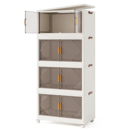Coast Storage Boxes White/Brown - Meuble de rangement empilable avec portes et roulettes - 284L - 65 x 39 x 142 cm