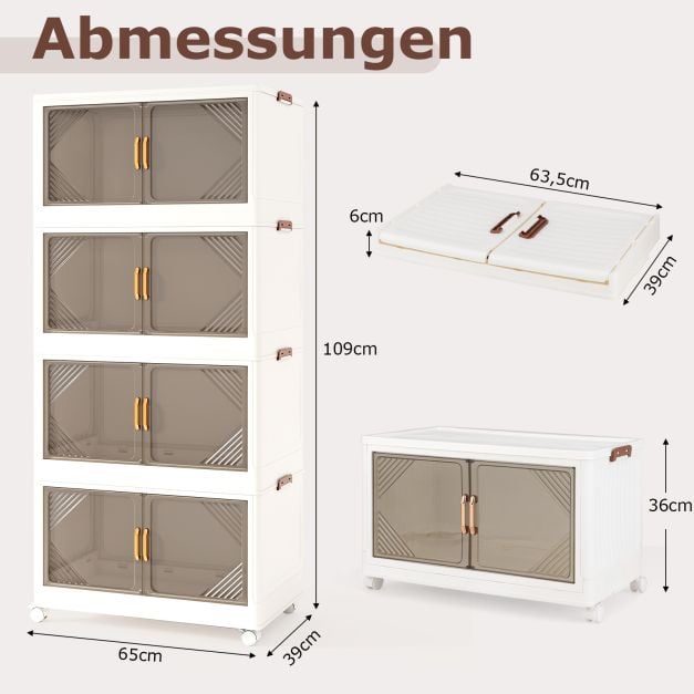 Coast Storage Boxes White/Brown - Meuble de rangement empilable avec portes et roulettes - 284L - 65 x 39 x 142 cm