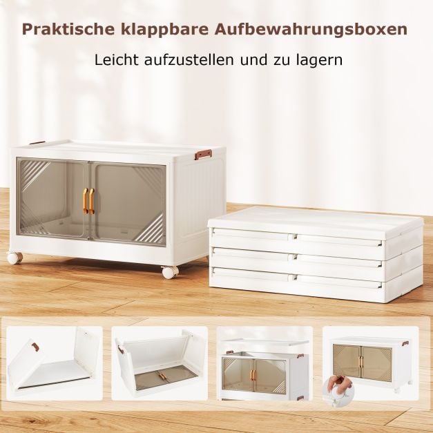 Coast Storage Boxes White/Brown - Meuble de rangement empilable avec portes et roulettes - 284L - 65 x 39 x 142 cm
