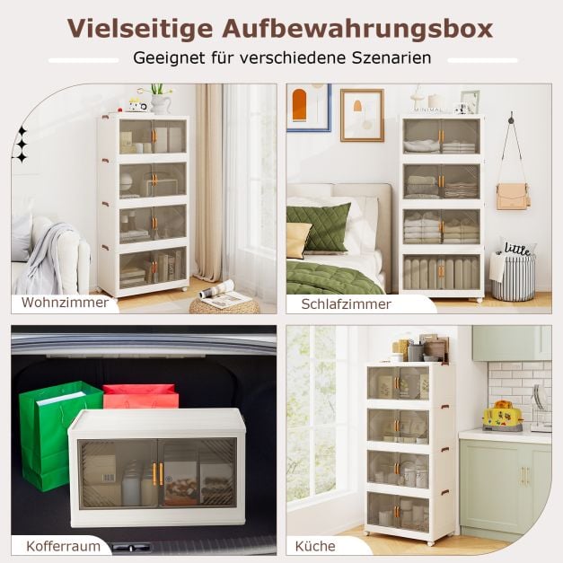 Coast Storage Boxes White/Brown - Meuble de rangement empilable avec portes et roulettes - 284L - 65 x 39 x 142 cm