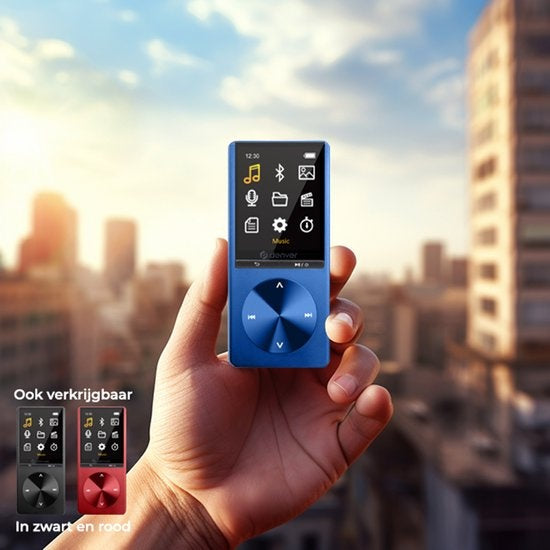 Denver Lecteur MP3 / MP4 - Bluetooth - USB - Shuffle - jusqu'à 128 Go - Ecouteurs inclus - Enregistreur vocal - Dicataphone - MP1820 - Bleu