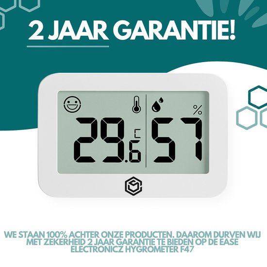 Ease Electronicz Hygromètre & Thermomètre - Station météo - Humidimètre - Thermomètre d'intérieur - Pile et bande adhésive incluses