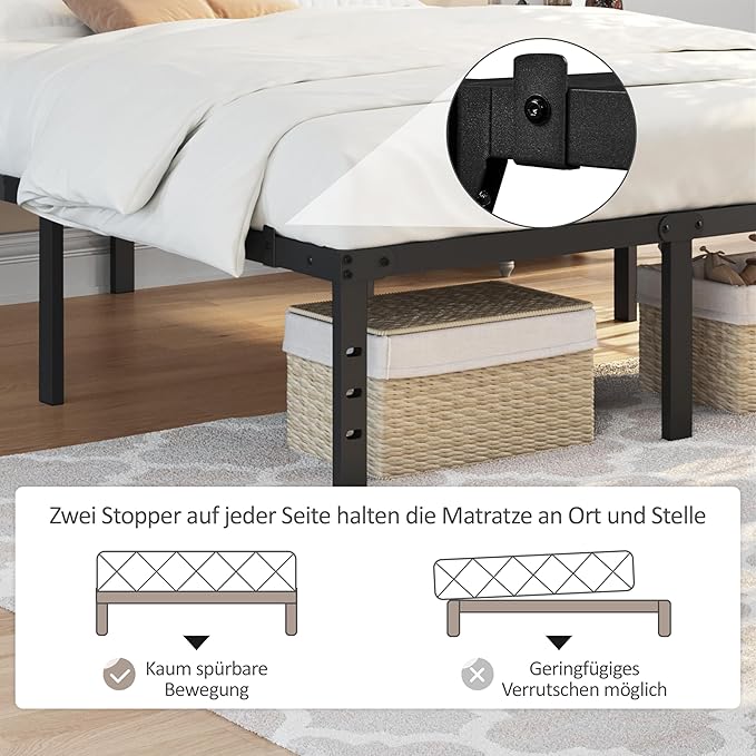 Cadre de lit en métal Yaheetech 160 x 200 cm – Noir – 201 x 162 x 41,5 cm – Sans tête de lit ni pied de lit