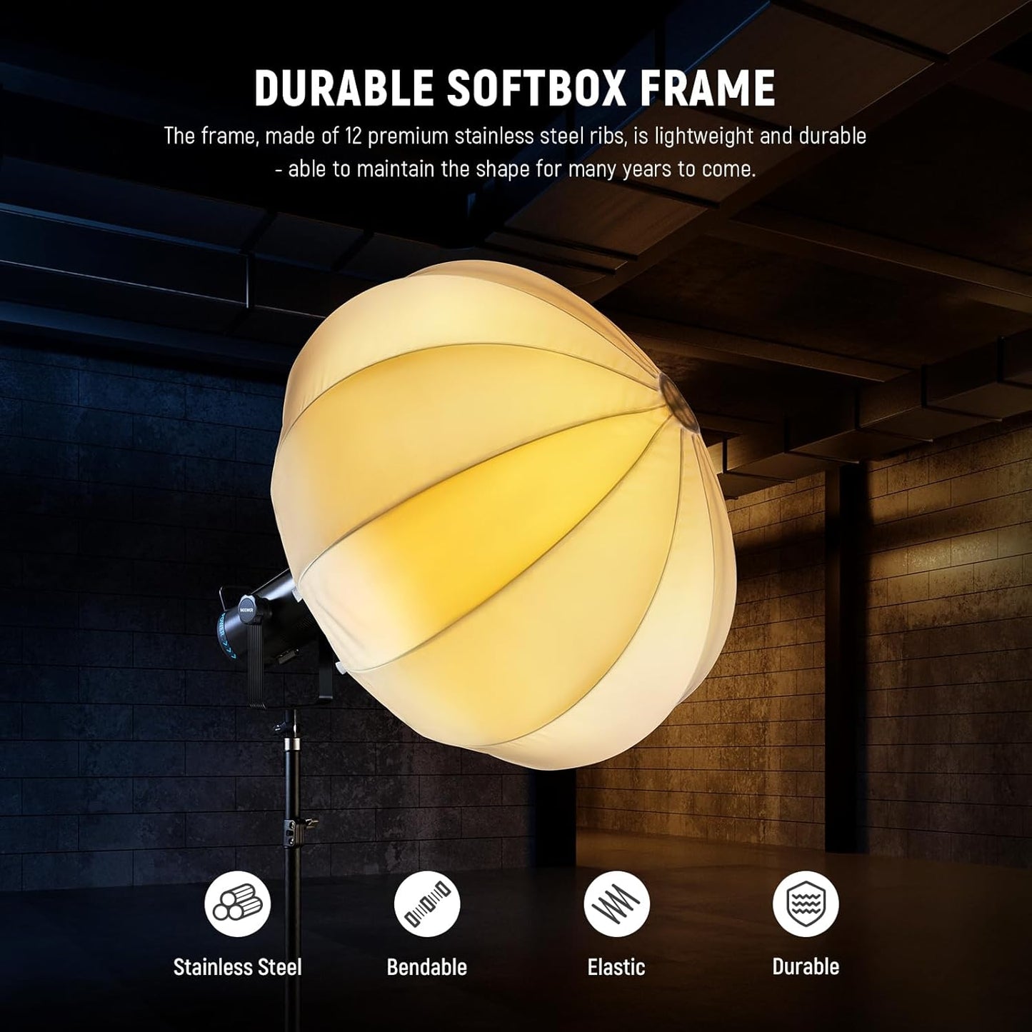 Softbox Neewer 50 cm, blanche - Diffuseur de lumière à fixation rapide à 360° avec monture Bowens pour lampes vidéo LED