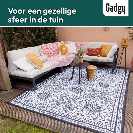 Tapis d'extérieur Gadgy XXL - Tapis d'extérieur 300x200 cm - Tapis de jardin double face - Tapis de pique-nique noir et blanc - Tapis d'extérieur