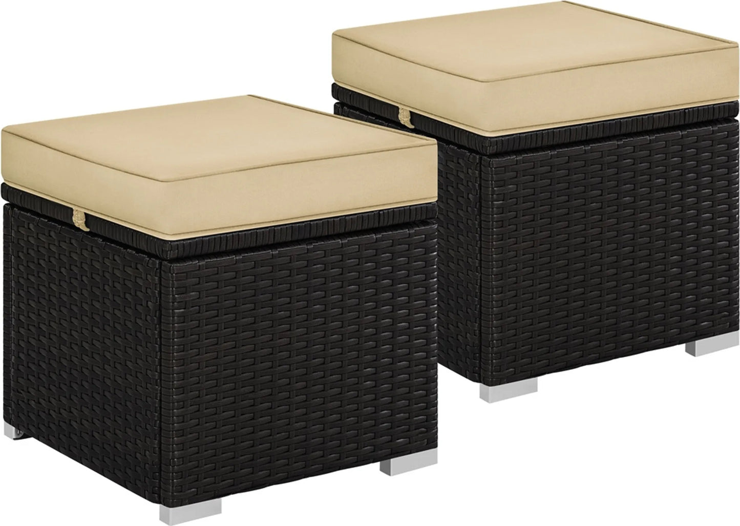 Yaheetech Tabouret Avec Rangement 2 Pièces - Avec Compartiment Caché et Cadre en Rotin Hydrofuge et Métal Revêtu de Poudre - Pour Jardin Balcon Et Salon - Polyéthylène Brun Kaki Et Métal - 40 x 40 x 42.5 cm
