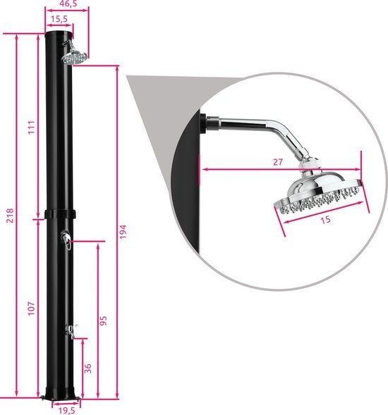 tectake - Douche d'extérieur Orinoco 38 l noir - 404471