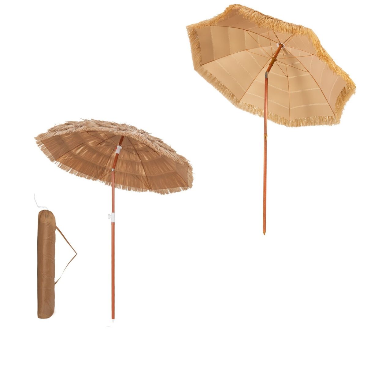 Ensemble de parasol Coast Hawaii - Parasol de plage inclinable - Aspect osier - Sac de transport inclus - 175 cm - Beige
