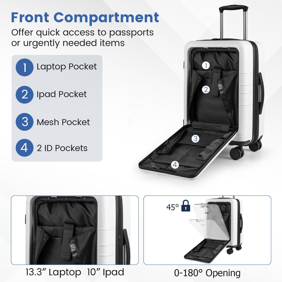 Valise Coast - Extensible - Avec serrure TSA et prise de recharge - Blanche, 20 pouces