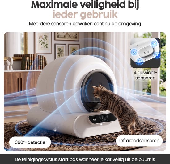 Bac à litière automatique Infinity Goods XXL - Bac à litière autonettoyant - Application incluse - 75 L - Avec tapis de bac à litière et 3 rouleaux de sachets de rangement