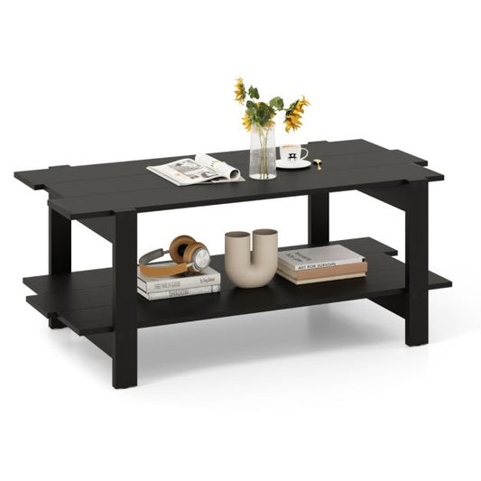 Table basse Coast 2 couches avec étagère de rangement - 115 x 59 x 46 cm - Noir