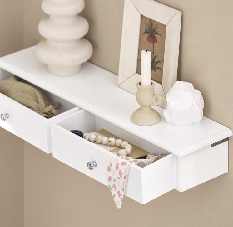 SoBuy Armoire murale - 2 tiroirs - 64 x 15 x 10 cm - Blanc