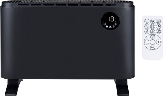Radiateur électrique Alpina 2000 W - Radiateur électrique à convection - Radiateur avec thermostat réglable et 3 niveaux de chaleur - À poser ou à fixer au mur - Noir