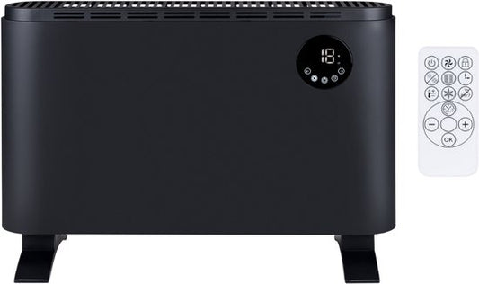 Radiateur électrique Alpina 2000 W - Radiateur électrique à convection - Radiateur avec thermostat réglable et 3 niveaux de chaleur - À poser ou à fixer au mur - Noir