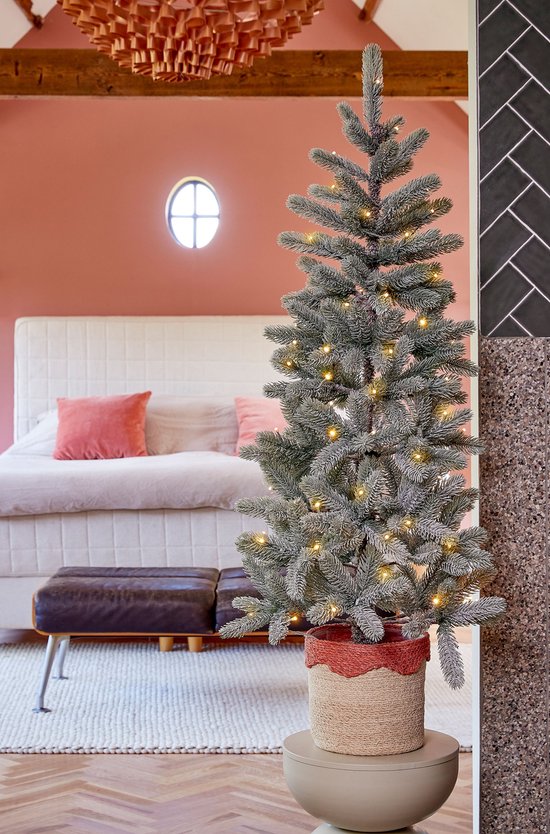 Black Box Trees Nagoya : sapin de Noël artificiel avec éclairage, H 120 x Ø 60 cm - Sapin de Noël aux branches enneigées - Sapin artificiel avec 212 brindilles de pin en PE - Modèle élancé, Ø 60 cm - Vert