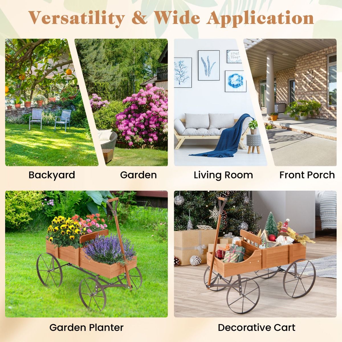 Coast Wooden Plant Trolley with 2 Sections and Wheels - 62x34x61 cm - Orange