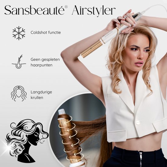 Sansbeauté® 7-in-1 Airstyler - Multistyler - Brosse sèche-cheveux cheveux courts - Hairstyler - Sèche-cheveux - Brosse sèche-cheveux - Brosse chauffante - Brosse à boucler - Pince à boucler - Brosse coiffante - Coldshot - Câble rotatif