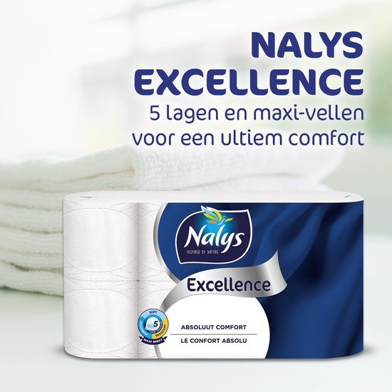 Nalys Excellence Papier hygiénique - 64 rouleaux - Papier hygiénique Maxi Sheets blanc (5 plis) - Emballage Avantage - Emballages en papier