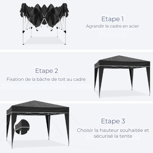 Tonnelle de jardin - LifeGoods - 3x3 m - Pliable - Imperméable - Avec sac de transport - Noir