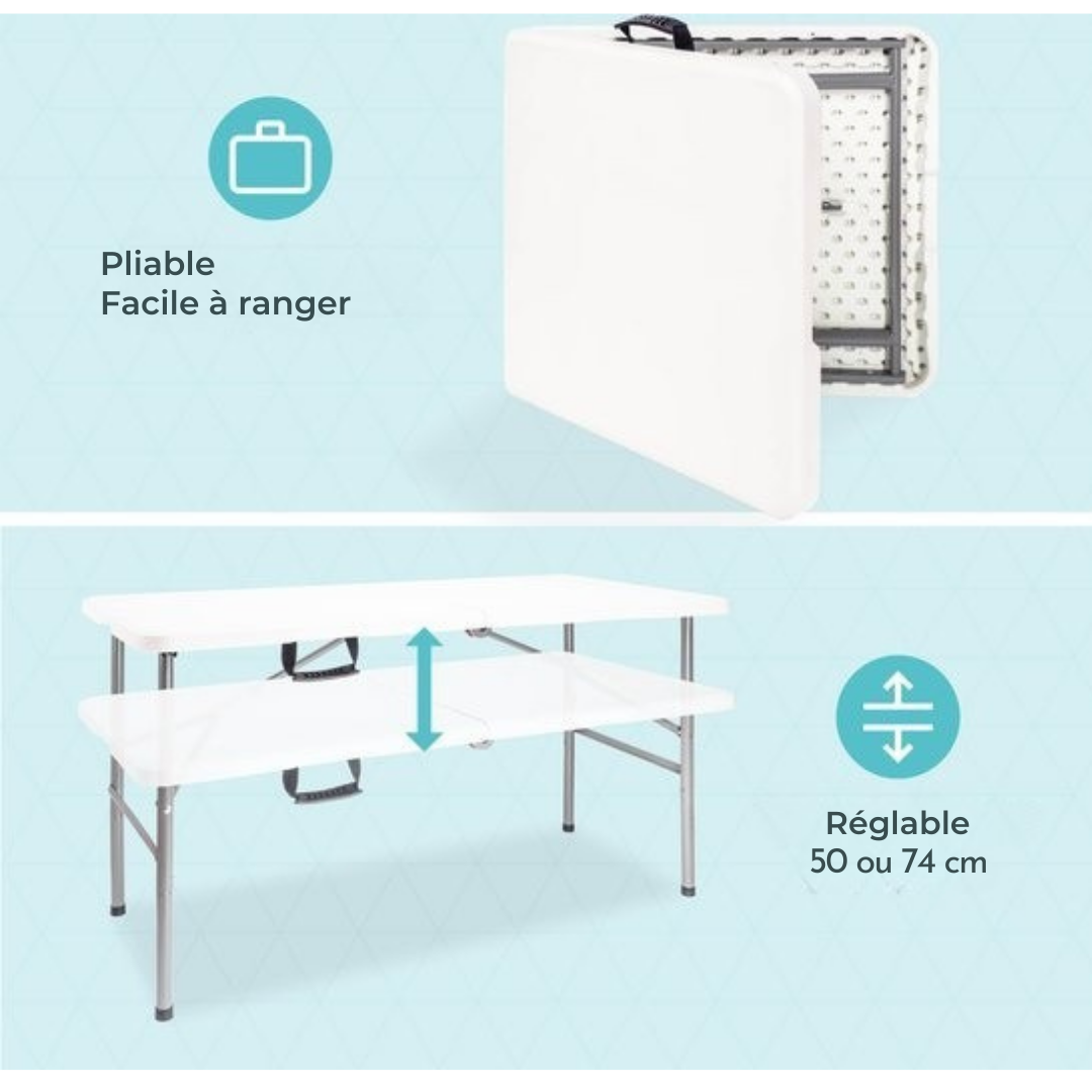 LifeGoods Table pliante - 60x120cm - Table de camping - Résistante aux intempéries - Table pliante - Blanche
