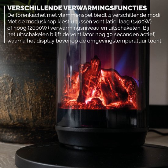 BREND BR-2222 Réchaud électrique avec chauffage d'ambiance et thermostat 18-45 °C - Réchaud à ventilateur en céramique - Chauffage avec fonction Swing - Minuterie - Noir