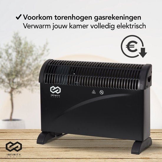 Infinity Goods Radiateur électrique convecteur - 750 / 1500 / 2000W - Thermostat réglable - Radiateur - Protection contre la surchauffe - 35m² - Noir