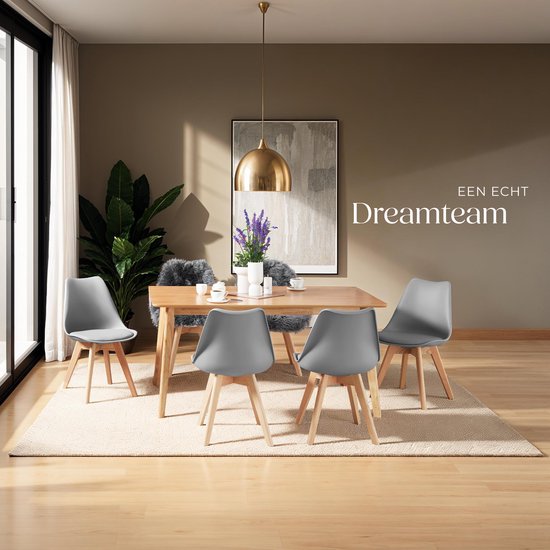 tectake® Chaise de salle à manger Frederikke - Lot de 4 chaises de salle à manger avec assise rembourrée en tissu - Pieds en bois massif - Chaises ergonomiques adaptées au salon, à la salle à manger, à la chambre et à la cuisine - Capacité de charge : 120