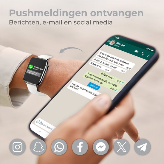 Nuvance - Smartwatch Hommes et Femmes avec Bluetooth - IP68 Waterproof - Convient à tous les Smartphones - Podomètre et moniteur de fréquence cardiaque - Argent