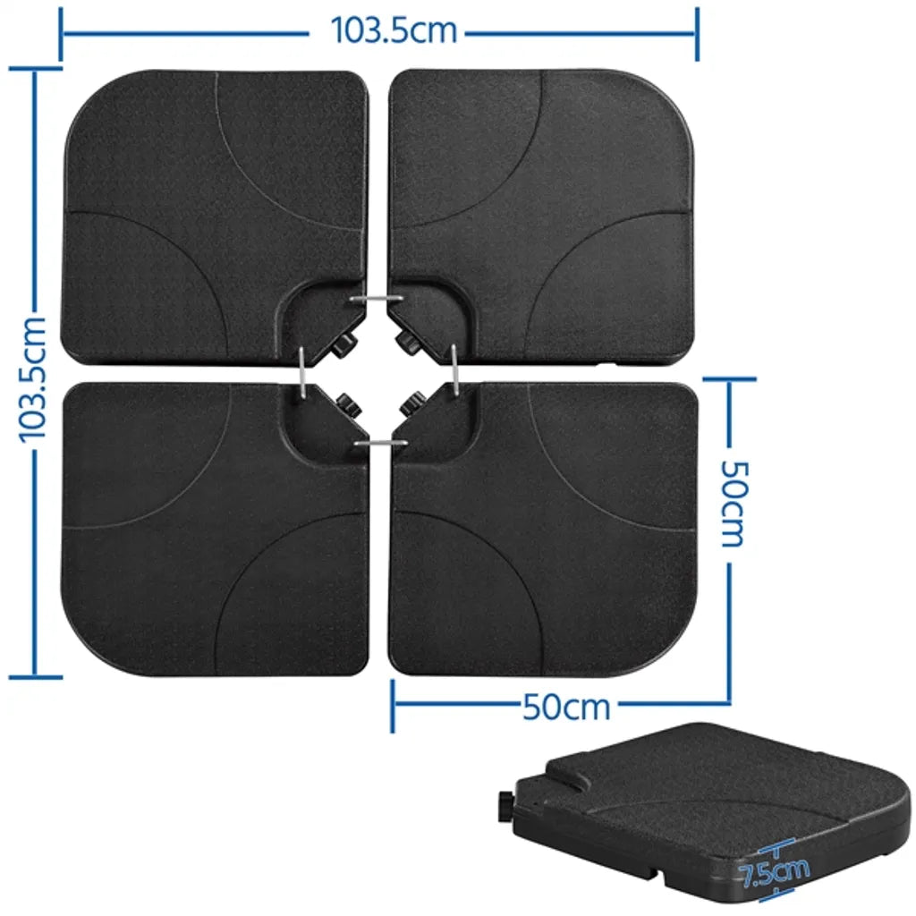 Pied de parasol Yaheetech en 4 parties, 103,5 x 103,5 cm - Noir - Pied de parasol à remplir d'eau ou de sable pour parasol suspendu