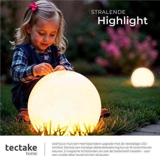 tectake® Ampoule de jardin - Ø50 cm - Ampoule sphérique LED d'extérieur avec télécommande - 16 couleurs et 5 modes d'éclairage - Eclairage de jardin résistant aux intempéries - Décorations de fête - Décoration de jardin - Source lumineuse incluse - Ampoul