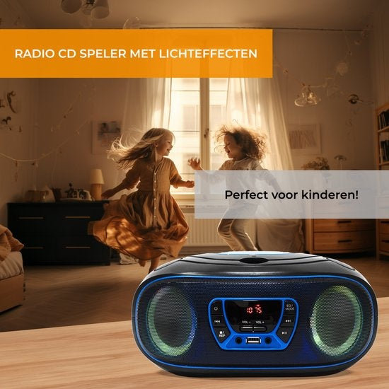 Denver Portable Radio CD Player Kids - Bluetooth - Light Effects - Boombox - AUX - FM - TCL212BT - Blue