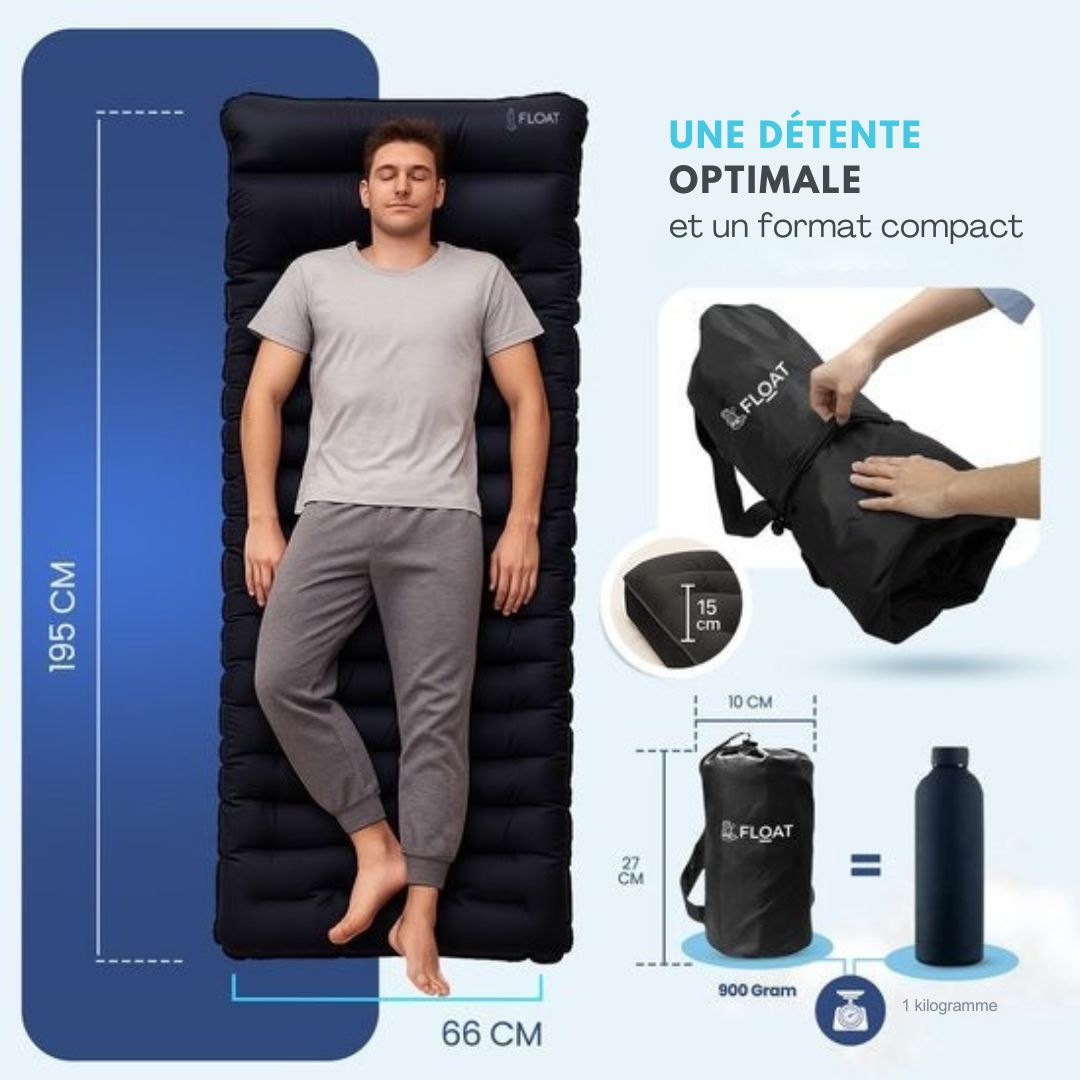 Matelas de couchage 1 personne avec pompe à pied et système click FLOAT- camping - 195x66x12 cm - Noir