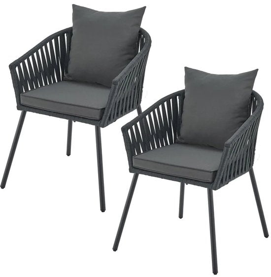 Chaises en corde - Lot de 2 - Coussins d'assise et de dossier inclus - Gris foncé