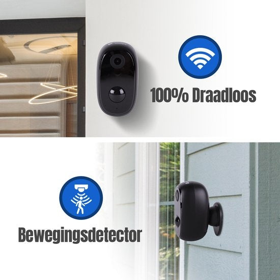 Caméra de sécurité extérieure sans fil sur batterie - avec application wifi & vision nocturne, carte sd et support - Smart Home Security