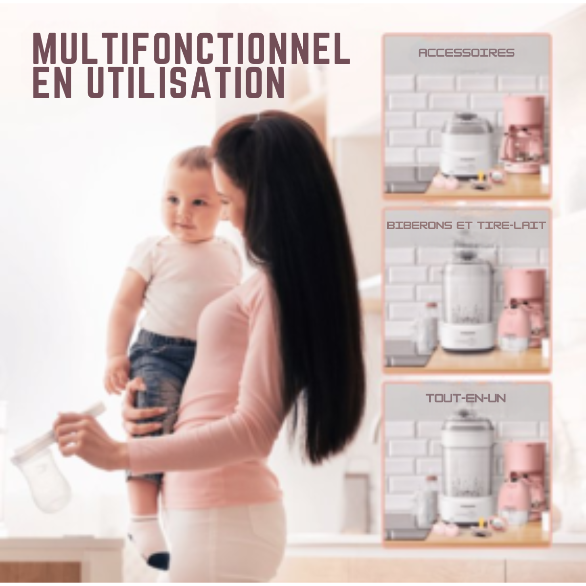 Vulpes Goods® BabyCare - Stérilisateur de biberons électrique 5 en 1 - Stérilisateur à vapeur avec fonction sèche - Stérilisateur de biberons PRO - Kit de nettoyage inclus