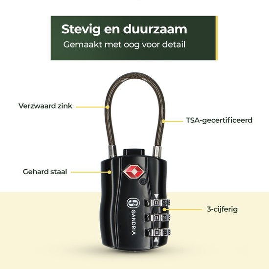 Cadenas de voyage Gandria - serrure TSA - serrure de voyage 3 pièces - serrure à 3 chiffres - serrure de valise à 3 chiffres - acier allié au zinc