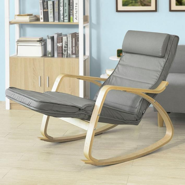 SoBuy Fauteuil à bascule avec repose-pieds réglable - Max. 120 kg - Gris