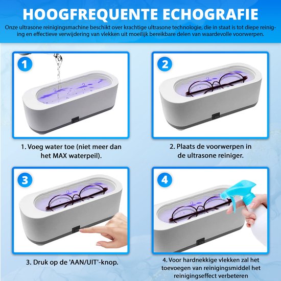 K&L - Nettoyeur à ultrasons - Appareil de nettoyage pour bijoux et lunettes - Ultrasons - Nettoyeur à ultrasons - 300ml